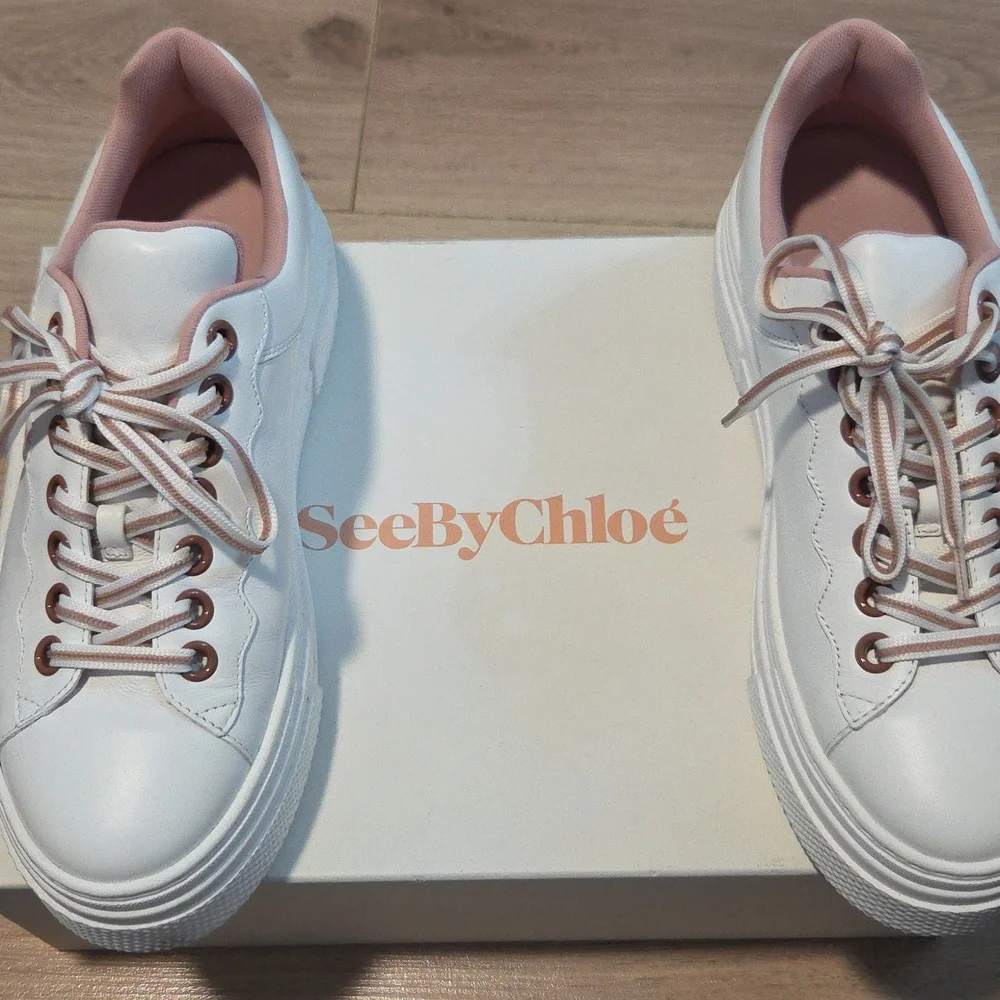 See By Chloe Essie pink/white leather Sneakers Sz 39 - Picture 10 of 14